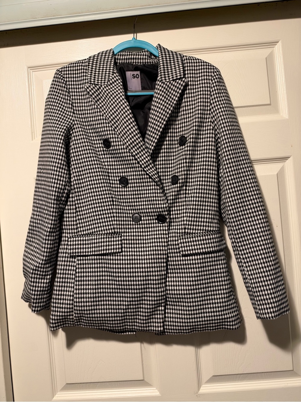 SO Black & White Houndstooth Double-Breasted Blazer
